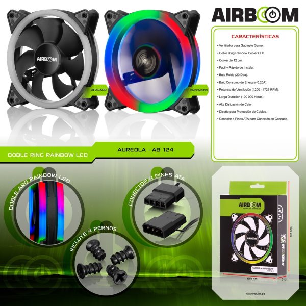 Cooler Led Airboom Aureola Rainbow AB 124 Para Case 12CM - Imagen 3