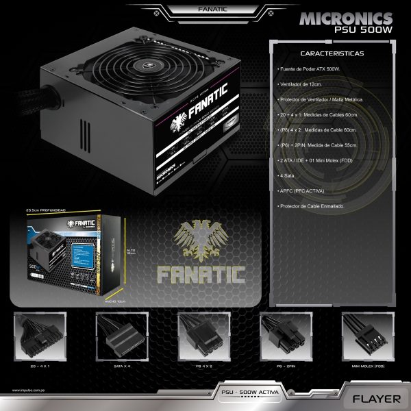 fuente de poder 500w real Activa fnt500 apfc micronics - Imagen 3