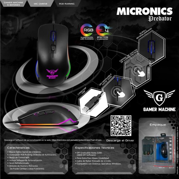 Mouse Gamer led USB PREDATOR MIC-GM858 Micronics - Imagen 4