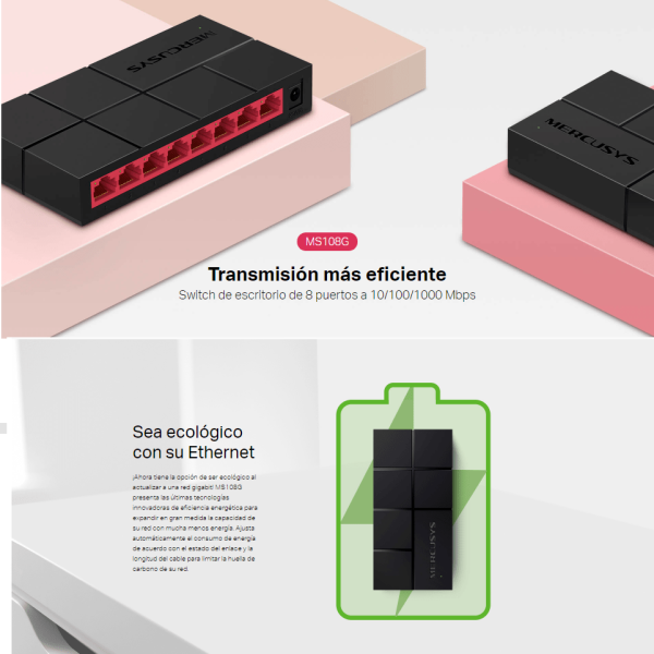 SWITCH Gigabit 8 PUERTOS 10/100/1000 Mbps MERCUSYS MS108G - Imagen 7