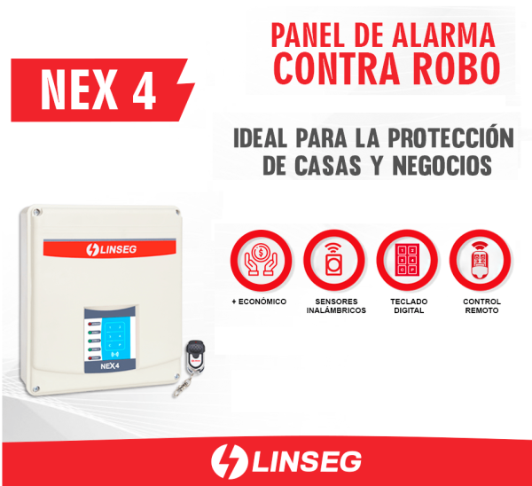 Panel alarma contra robo NEX 4,sensores inalámbricos y cableados casas/negocios Linseg - Imagen 5