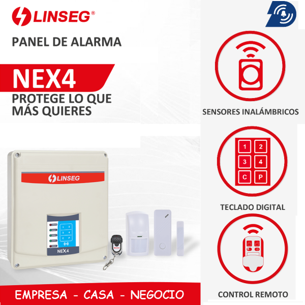 Panel alarma contra robo NEX 4,sensores inalámbricos y cableados casas/negocios Linseg