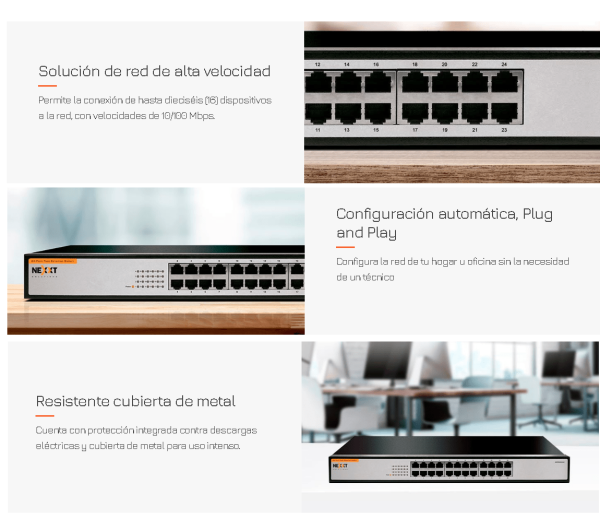 Switch De 16 puertos Fast Ethernet rack Naxos1600R Nexxt - Imagen 7