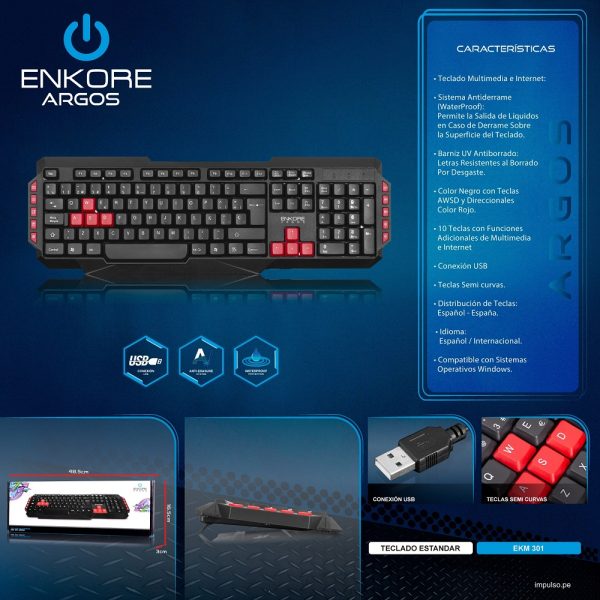 Teclado Standar Cable USB ARGOS ENK-301 ENKORE - Imagen 2