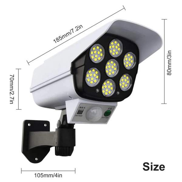 Lámpara Solar Foco Sensor Movimiento Forma Cámara de Seguridad 77 LED YOHAD - Imagen 3