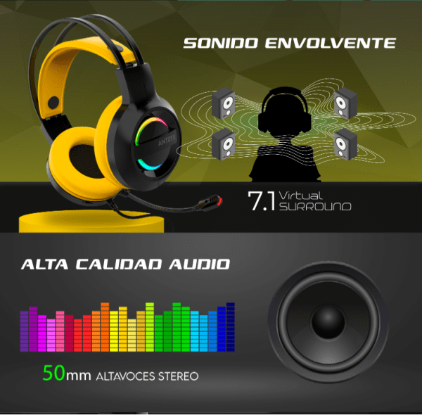 Audífono Gamer C/ Micrófono Antryx Iris-K Turquesa 7.1 Usb Agh-7100kte - Imagen 7