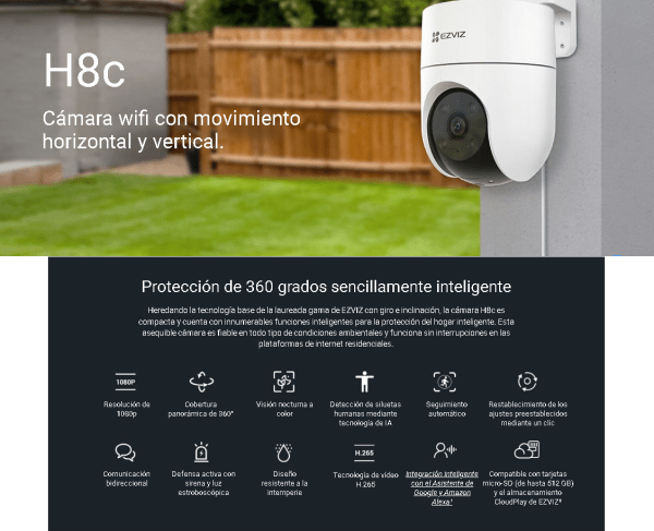 Camara IP externa PTZ Giratoria CS-H8C-R100-1K2WKFL 2MP 1080P WiFi/Ethernet Ezviz - Imagen 4
