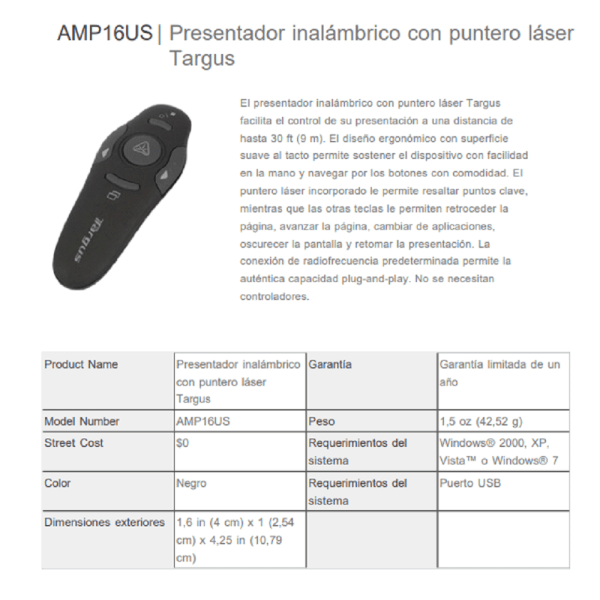 Presentador Puntero Láser Inalámbrico Targus Amp16us - Imagen 3