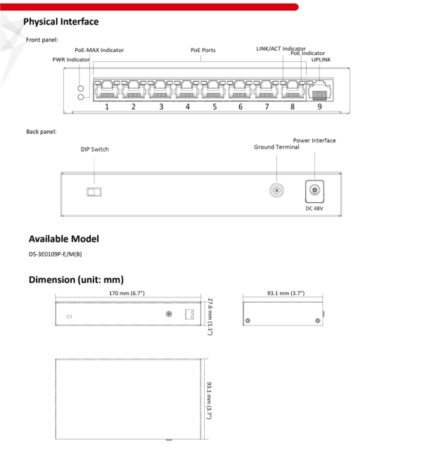 Switch 8 puertos POE metalico HikVision DS-3E0109P-E/M - Imagen 3