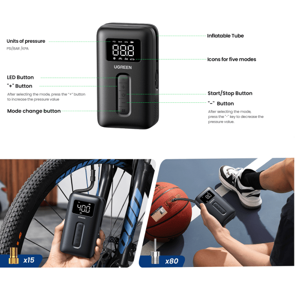 Inflador Compresor Aire Portatil Llanta Ugreen Cd259 Batería - Imagen 8