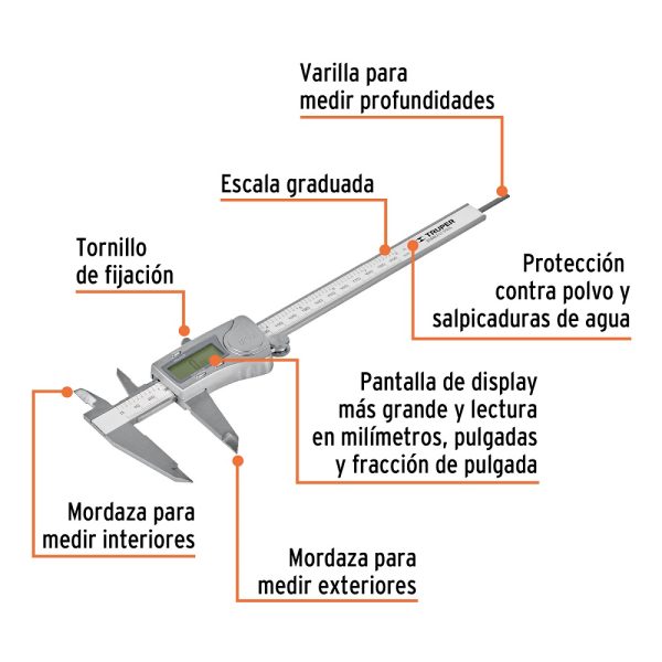 Calibrador Diámetro vernier digital 6" acero Truper - Imagen 2