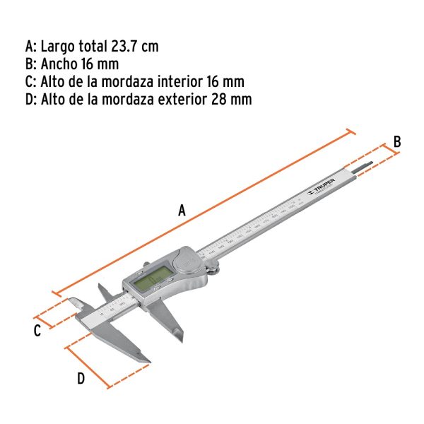 Calibrador Diámetro vernier digital 6" acero Truper - Imagen 3