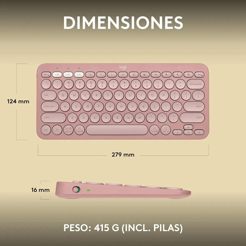 Teclado Inalambrico Bluetooth Logitech Pebble Keys 2 K380s Rosado Español - Imagen 2