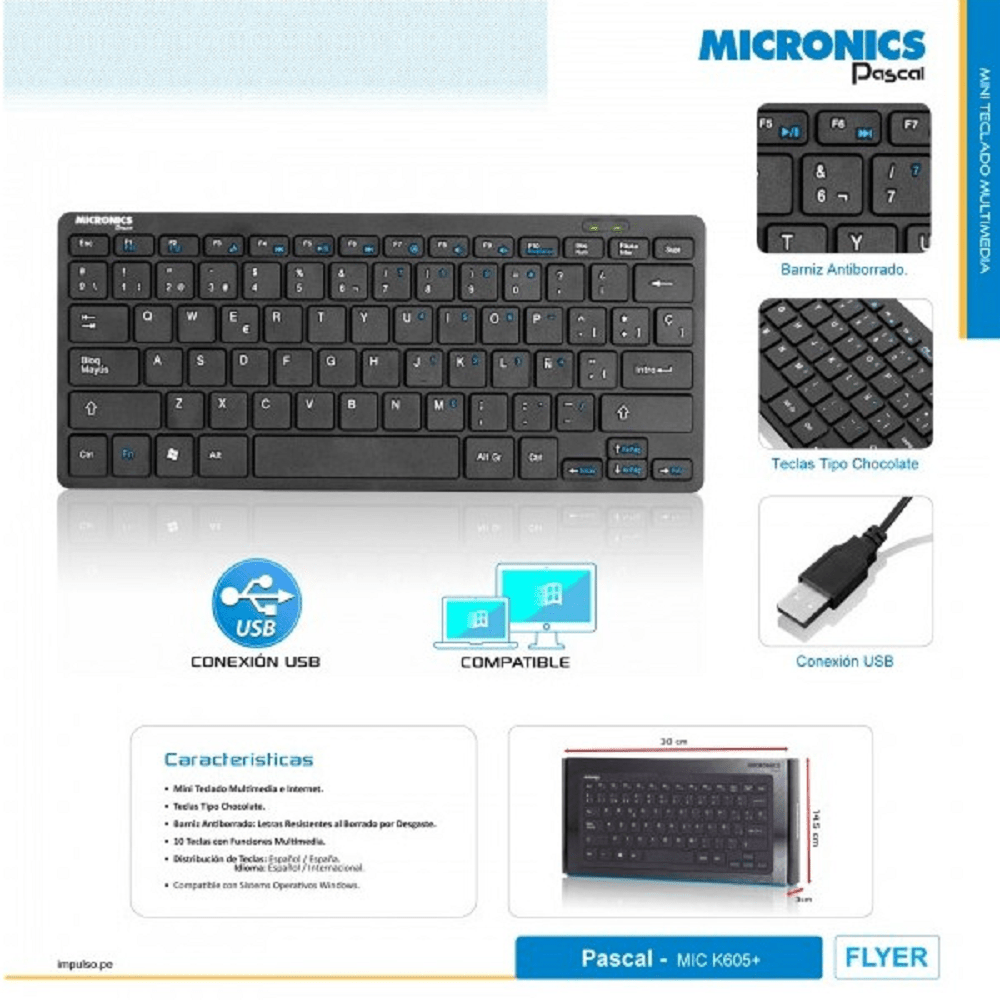 Mini Teclado Standard Cable Usb Micronics Mick500 Español - Imagen 4